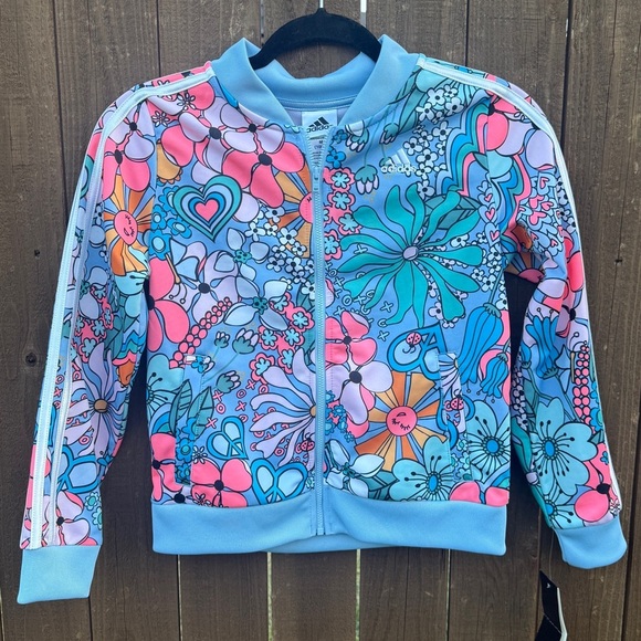 Adidas Girls 10/12 Jacket NWT – Colorful Floral Print Track Zip - Picture 1 of 6